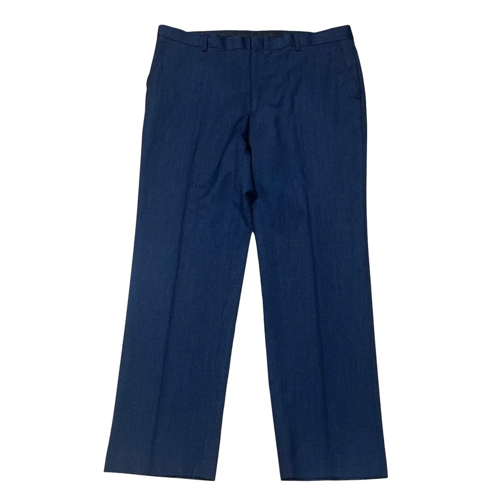 Jos A Bank Traveler Dress Pants Mens 36x30, Fits 37x30 Navy 100% Wool Flat Front